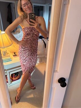 Marant Etoile Spaghetti-Strap Floral Midi Dress in Pink